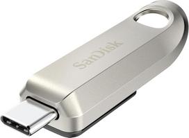 "SanDisk Ultra Luxe" 64GB C tipo USB atmintinė USB 3.2 Gen 1 Metalinis dizainas 300MB/s skaitymo greitis raktų pakabukas sidabrinės spalvos