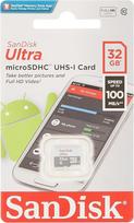 "SanDisk Ultra microSDHC" 32GB, iki 100MB/s, 10 klasė, UHS-I, "Full HD" vaizdo įrašas