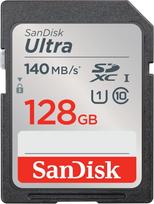 "SanDisk Ultra SDXC UHS-I" 128GB atminties kortelė (skirta pradinio ir vidutinio lygio kompaktiniams fotoaparatams, "Full HD" vaizdo įrašams, U1, C10, V10, iki 140MB/s skaitymo greitis)