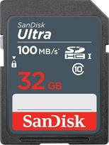 "SanDisk Ultra" 32GB SDHC atminties kortelė, iki 100MB/s, 10 klasės, juoda/pilka