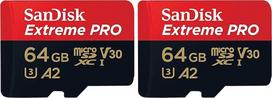 "SanDisk" 64GB "Extreme PRO" microSDXC kortelė + SD adapteris + "RescuePRO Deluxe", iki 200MB/s, su A2 App Performance, UHS-I, 10 klasė, U3, V30 (2 vnt.)