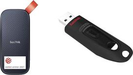 "SanDisk" nešiojamasis 1 TB SSD diskas (2,5 colio išorinis kietasis diskas su SSD technologija ir "Ultra USB 3.0" atmintinė 128GB)
