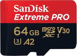 "SanDisk" 64GB "Extreme PRO" microSDXC kortelė + SD adapteris + "RescuePRO Deluxe", iki 200MB/s, su "A2 App Performance", UHS-I, 10 klasė, U3, V30