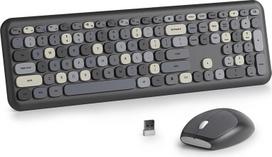"SbocKeeb" belaidė klaviatūra ir pelė, retro spalvinga klaviatūra su tyliąja pele, amerikietiška QWERTY, mieloji belaidė rašomosios mašinėlės klaviatūra, pilno dydžio, USB 2,4 GHz, skirta kompiuteriui 666-juoda, pilka