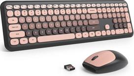 "SbocKeeb" belaidė klaviatūra ir pelė, retro spalvinga klaviatūra su tyliąja pele, amerikietiška QWERTY, mieloji belaidė rašomosios mašinėlės klaviatūra, pilno dydžio, USB 2,4 GHz, skirta kompiuteriui (tamsiai slyvinė)