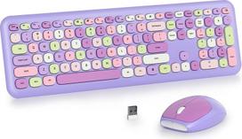 "SbocKeeb" belaidė klaviatūra ir pelė, retro spalvinga klaviatūra su tyliąja pele, amerikietiška QWERTY, mieloji belaidė rašomosios mašinėlės klaviatūra, USB 2,4 GHz, skirta kompiuteriui 666 violetinė