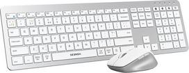 "Seenda" belaidės klaviatūros pelės rinkinys, dviguba "Bluetooth" + 2,4 GHz USB, itin plona belaidė klaviatūra, skirta "Windows", "Mac OS", nešiojamiesiems kompiuteriams, "iPad" ir planšetiniams kompiuteriams, QWERTZ išdėstymas, balta ir sidabrinė spalvos
