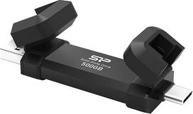 "Silicon Power DS72" nešiojamasis SSD SSD kietasis diskas USB 3.2 Gen 2 Type-C/Type-A 500GB juodas