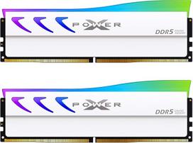 "Silicon Power Storm" SP064GXLWU64AFDL DDR5 64GB (2 x 32GB) RGB 6400MT/s (PC5-51200) 288 kontaktų CL32 1,4 V UDIMM staliniams kompiuteriams skirta operatyvioji atmintis su radiatoriumi - balta