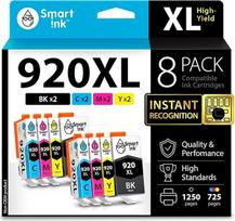 "Smart Ink" suderinama rašalo kasetė, pakeičianti HP 920 XL 920XL (2BK ir 2C/M/Y 8 pakuočių rinkinys), suderinama su HP Officejet 6000 6500 6500A 7000 7500A
