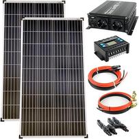 "Solartronics" komplektas 2 x 130 W Poly saulės modulis 1000 W įtampos keitiklis 20 A įkrovos valdiklis Mėlyna fotovoltinė salos sistema