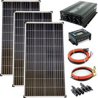 "solartronics" komplektas 3 x 140 W Poly Solar Module NM 1500 W įtampos keitiklis 30 A įkrovos valdiklis Mėlyna fotovoltinė salos sistema