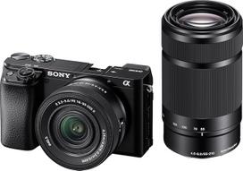 "Sony Alpha 6100" APS-C veidrodinis fotoaparatas su 16-50 mm ir 55-210 mm greitu 0,02 s automatiniu fokusavimu, žmonių ir gyvūnų akių aptikimu, 4K filmų įrašais ir pakreipiamu ekranu