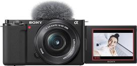 "Sony Alpha ZV-E10L" APS-C veidrodinis beveidrodis fotoaparatas su keičiamu objektyvu (pasukamas ekranas, 4K vaizdo įrašas, realaus laiko automatinis fokusavimas), juodas