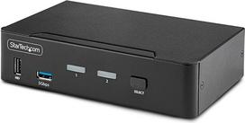 "StarTech. com" 2 prievadų 8K KVM jungiklis DisplayPort 1.4, 8K 60Hz / 4K 144Hz, DP 1.4, 2x USB 3.0 prievadai, 4x USB 2.0 HID prievadai, KVM DisplayPort jungiklis, mygtukai ir karštieji klavišai, MST (D86A2-2-PORT-8K-KVM)