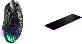 "SteelSeries Aerox 9" belaidė žaidimų pelė - itin lengva MMO/MOBA žaidimams - 89 g svoris - 18 programuojamų mygtukų - "Bluetooth/2.4GHz" ir "QcK Prism Cloth XL" - žaidimų pelės kilimėlis - XL dydis