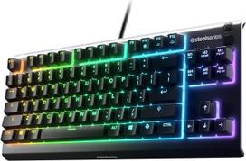 "SteelSeries Apex 3 TKL RGB" žaidimų klaviatūra - kompaktiška klaviatūra be klavišų - 8 zonų RGB apšvietimas - IP32 atsparumas vandeniui ir dulkėms - tyliai veikiantis žaidimų jungiklis - "Gaming Grade Anti-Ghosting