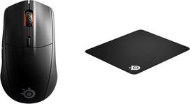 "SteelSeries Rival 3 Wireless" - belaidė žaidimų pelė - daugiau nei 400 valandų veikianti baterija ir QcK+ - žaidimų pelės kilimėlis - audinys - guminis pagrindas - juoda (450 mm x 400 mm x 2 mm)