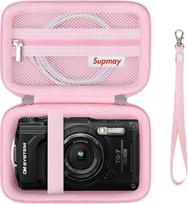 "Supmay" dėklas "Olympus Tough TG-7" skaitmeniniam fotoaparatui/Tough TG-6 / TG-5 / TG-4 povandeniniam skaitmeniniam fotoaparatui, laikiklis, kelioninis krepšys su tinklelio kišene akumuliatoriui, įkrovimo kabeliui, rožinis