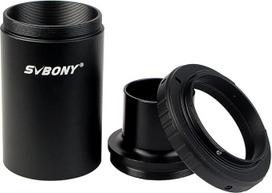 "Svbony" 1,25 colio T-Mount adapteris + 1,5 colio prailginimo vamzdelis + T2 žiedas, skirtas "Nikon" teleskopui, mikroskopui, DSLR / veidrodiniam fotoaparatui (juodas)