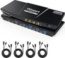"TESmart" USB 3.0 HDMI KVM jungiklis 1 monitorius 4 kompiuteriai 4K @ 60Hz, KVM jungiklis 4 prievadų ausinės, garso ir mikrofonas, EDID emuliatoriai, L/R garsas, sparčiųjų klavišų jungiklis, mygtukų jungiklis su nuotoliniu jungikliu ir kabeliais