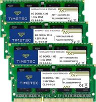 "Timetec" 32GB rinkinys (4x8GB) DDR3 / DDR3L 1333 MHz PC3-10600 Non-ECC Unbuffered 1,5 V / 1,35 V CL9 2Rx8 Dual Rank 204 Pin SODIMM Laptop Notebook PC kompiuterio atminties modulis RAM modulio atnaujinimas