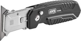 "TKX 320 Utility Knife" su SK4 trapecijos formos ašmenimis, komunalinių paslaugų peilis su grandiklio funkcija, 45°/90° reguliuojamais ašmenimis, integruotu ašmenų dėklu, diržo spaustuku, juostos pjaustytuvu ir 2 keičiamais ašmenimis