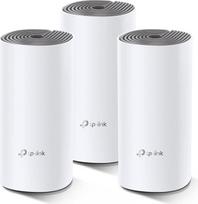 "TP-Link Deco E4 Mesh WLAN" rinkinys (3 pakuotės), AC1200 dviejų juostų maršrutizatorius ir kartotuvas (veikimo spindulys iki 370 m², idealiai tinka dideliems namams su keliais įrenginiais, 6 x 100Mbit/s prievadai), baltas
