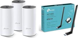 "TP-Link Deco M4 Mesh WLAN" rinkinys (3 vnt.) ir "Archer T3U Plus AC1300" didelio stiprumo USB WLAN adapteris su antenomis