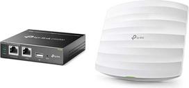 "TP-Link OC200 Omada" hibridinis PoE debesijos valdiklis, skirtas EAP serijai, USB prievadas automatiniam atsarginių kopijų kūrimui, pilkas metalinis ir EAP115 N300 WLAN prieigos taškas (300Mbit/s 2,4 GHz, debesijos valdymas), baltas