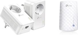 "TP-Link Powerline" adapterio rinkinys TL-PA7017P KIT (1000Mbps ir RE190 AC750 WLAN kartotuvas, 433Mbps 5 GHz, baltos spalvos