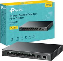 "TP-Link" 10 prievadų "Gigabit" stalinis komutatorius su 8 PoE+ prievadais, 61 W PoE biudžetas, 30 W PoE galia, iki 250 m PoE perdavimo atstumas, srauto atskyrimas, "Plug and Play", be ventiliatoriaus, metalinis korpusas (LS1210GP)
