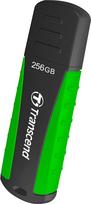 "Transcend Jetflash 810" 256GB USB atmintinė, žalia/juoda, USB 3.1 Gen 1, išlaikytas karinio standarto kritimo testas ir vandeniui atsparus guminis dėklas, idealiai tinka nešiojamiesiems kompiuteriams, kompiuteriams ir dirbtuvėms, tvirta ir atspari smūgi
