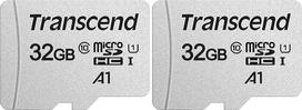"Transcend" 32GB microSDHC 300S sparčioji atmintinė, UHS-I U1 A1, iki 100MB/s | Idealiai tinka išmaniesiems telefonams, planšetiniams kompiuteriams ir greitam programėlių veikimui (2 vnt.)