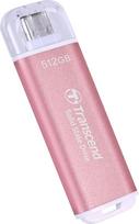 "Transcened ESD300" 512GB USB 10Gb/s, C tipo, rožinis, iki 1050MB/s, išorinis SSD diskas, su dviem prievadais (USB-C ir A), skirtas "iPhone 15/16/17" ir "Android