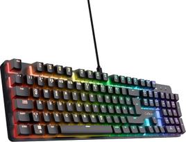 "Trust GXT 871 Zora" mechaninė klaviatūra Vokiečių QWERTZ išdėstymas su RGB apšvietimu, linijiniai "Huano" jungikliai, "N-Key Rollover Anti-Ghosting", USB programuojama žaidimų klaviatūra, skirta nešiojamiesiems kompiuteriams