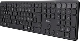 "Trust Vaiya" belaidė "Bluetooth" klaviatūra + 2,4 GHz QWERTZ išdėstymas, standartinio dydžio belaidė klaviatūra su skaičių klaviatūra, integruota baterija, 55 % perdirbto plastiko, "Windows iOS iPadOS macOS Android", juoda