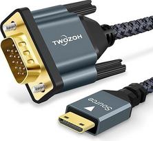 "Twozoh" mini HDMI-VGA kabelis, 3 m, paauksuotas ir pintas, suderinamas su "Ultrabook", nešiojamaisiais kompiuteriais, planšetiniais kompiuteriais, fotoaparatais ir vaizdo kameromis