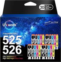 "Uniwork" PGI-525 CLI-526 spausdintuvo kasetės, suderinamos su "Canon 525 526" rašalo kasetėmis, daugkartinės kasetės, skirtos PIXMA MG5350 MG5150 MG5250 IP4850 IP4950 IX6550 MX885 MX715 MG6150 (20 vnt.) )