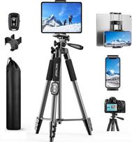 "Upgrade" 165 cm / 65 colių fotoaparato trikojis išmaniesiems telefonams "iPad", 360° pasukamas nešiojamas trikojis su nuotoliniu užrakto paleidimu, suderinamas su planšetiniu kompiuteriu, visais mobiliaisiais telefonais, "iPhone", "Samsung", fotoaparatu,