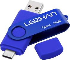 "USB Stick" 64GB atminties kortelė, USB-C/USB-A "2-in-1" jungties atminties kortelė, USB 3.0 didelės spartos "Flash" atmintinė OTG (On The Go), skirta C tipo išmaniesiems telefonams/PC/MacBook (64GB, mėlyna)