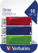 "Verbatim Slider" USB atmintinė 16GB 2.0 su A tipo USB jungtimi, mėlyna, žalia, raudona - USB atmintinės (16GB, 2.0, A tipo USB jungtis, Slide, 8 g, mėlyna, žalia, raudona)