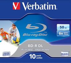 "Verbatim" BD-R DL 50GB 6x Wide Printable 10pk tuščių "Blu-Ray" diskų (Jewelcase)