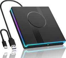"Wbacon RGB" išorinis CD/DVD diskas nešiojamajam kompiuteriui, išorinis CD diskas USB 3.0 Type-C nešiojamasis DVD grotuvas, CD įrašymo įrenginys +/-RW optinis diskas, plonas CD-ROM diskas nešiojamajam kompiuteriui, staliniam kompiuteriui, kompiuteriui, "W