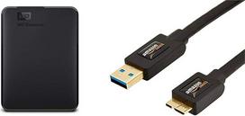 "WD Elements" nešiojamasis išorinis kietasis diskas - 2 TB - USB 3.0 - WDBU6Y0020BBK-WESN ir "Amazon Basics" USB 3.0 kabelis (A vyriškosios ir "Micro B" vyriškosios lyties) 1,8 m (atgalinis suderinamumas su USB 2.0 ir 1.1)