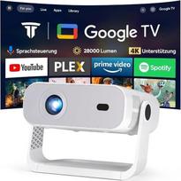 "Wielio 2026 Upgrade Google TV" projektorius: Native 1080P, 4K palaikymas, 25000 liumenų, elektrinis fokusavimas ir geometrijos korekcija, WiFi ir BT namų kino projektorius, mini projektorius su 360° pasukamu stovu