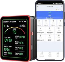 "WiFi" oro kokybės monitorius: 15 1 oro kokybės matuoklio detektorius, nustatantis PM, CO2, TVOC, HCHO, PM, AQI, temperatūrą ir drėgmę, CO2 monitorius su nuotolinio valdymo programėle, skirtas išmaniajai namų automatizacijai