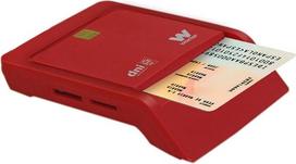 "Woxter DNI Combo Card Reader" - DNI išmaniųjų kortelių skaitytuvas, suderinamas su lustinėmis kortelėmis arba lustinėmis kortelėmis ir su 3.0 ID kortelėmis, su 3 kortelių lizdais, raudonos spalvos