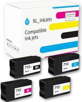 "XL-Ink" suderinamos rašalo kasetės HP 712 C, M, Y, 712XL BK didelio našumo rašalo kasetė, skirta HP DesignJet T650 T630 T230 T210 Studio Plotter (4 vnt.)