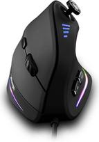 "Zelotes" 10000 DPI LED optinė USB laidinė vertikalioji pelė su valdymo juosta Žaidimų pelė juoda